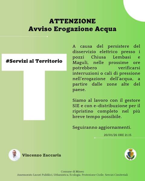 POSSIBILI DISSERVIZI EROGAZIONE ACQUA 