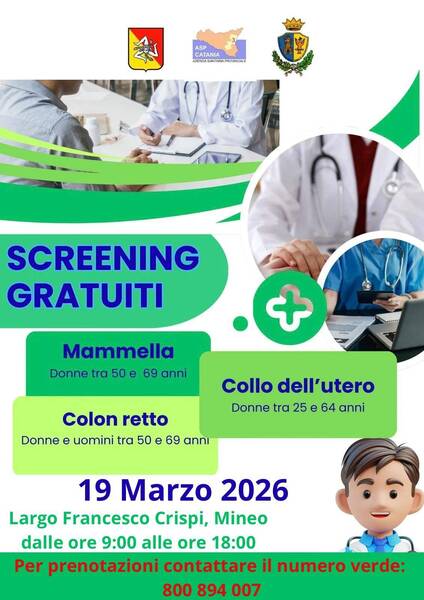PROMOZIONE ATTIVITA' DI PREVENZIONE ONCOLOGICA SCREENIN GRATUITO chiamare il numero verde 800 894 007